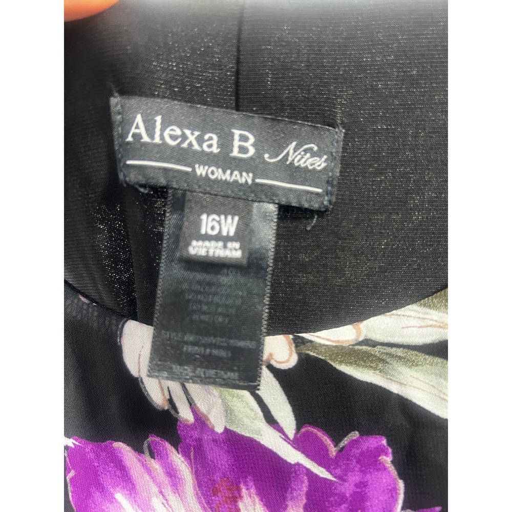 Alexa‎ B Nites Floral Chiffon Overlay Cocktail Dress Black Purple Plus Size 16W